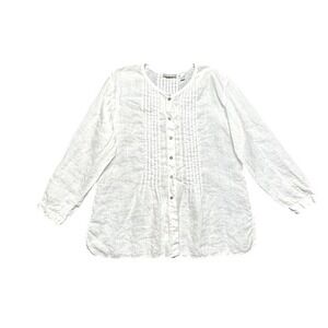 Timbuktu Station White 100% Ramie Linen Pintuck Blouse‎ Size S Oversized Coastal